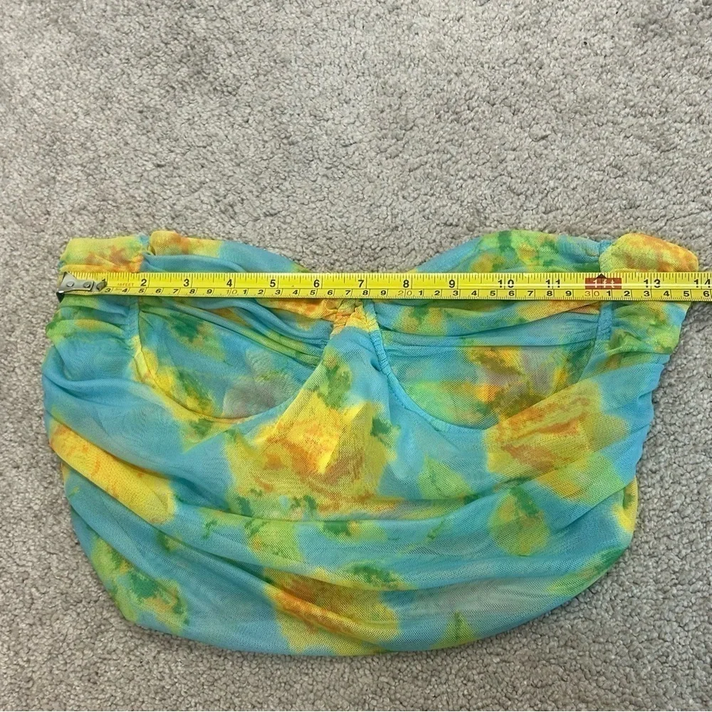 Zara blue yellow floral flower ruched strapless bandeau bustier crop top L NWT - Picture 14 of 15
